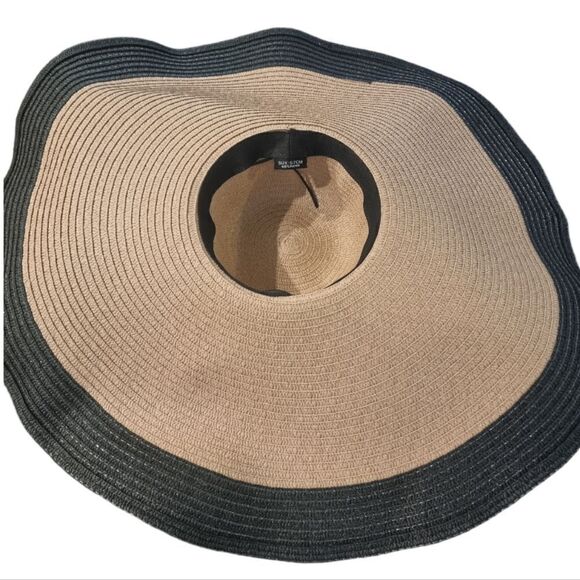 NEW xl big floppy tan and black straw flexible sun beach hat main image 8